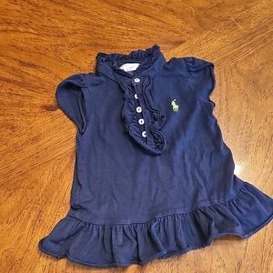 Ralph Lauren Navy Blue Kids Polo Dress Ruffles Preppy Classic Rich Prep Sz 6 M